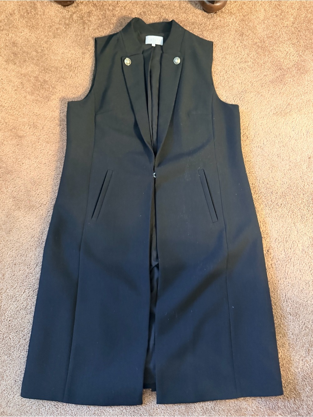 1. State Black Sleeveless Longline Vest Dress with Gold Buttons